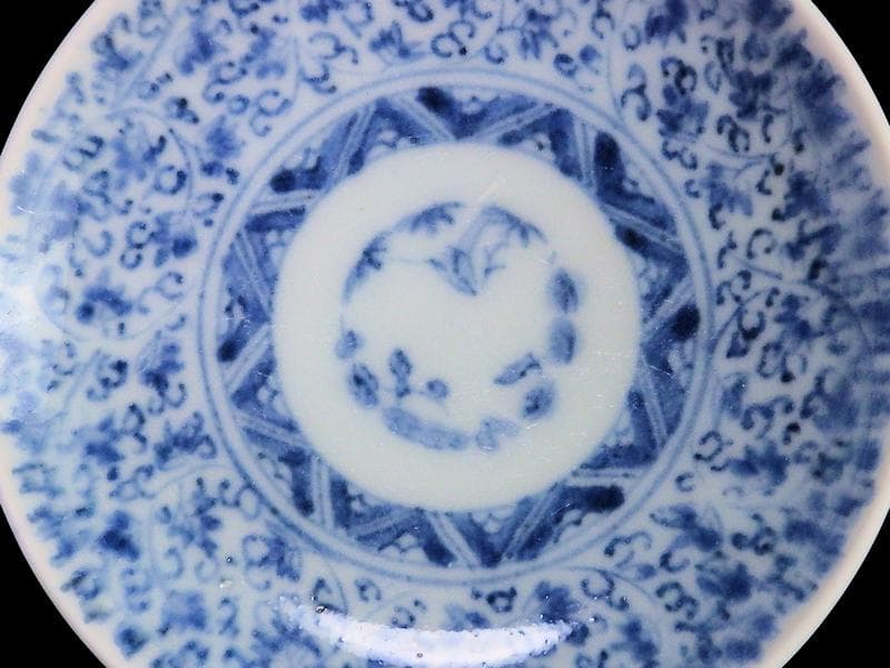 古伊万里　染付　微塵唐草　萩唐草の図　豆皿　C475AS-CXt