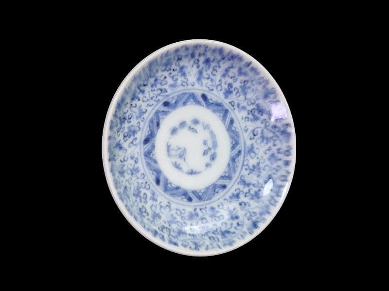 古伊万里　染付　微塵唐草　萩唐草の図　豆皿　C475AS-CXt