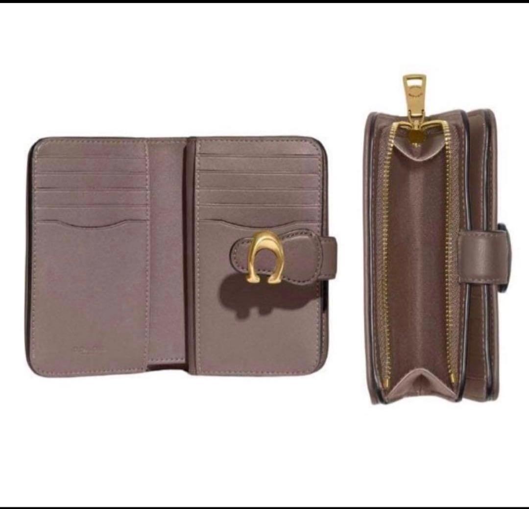 人気のコーチCOACHタビー高級スムースレザー二つ折り財布　ブラウン