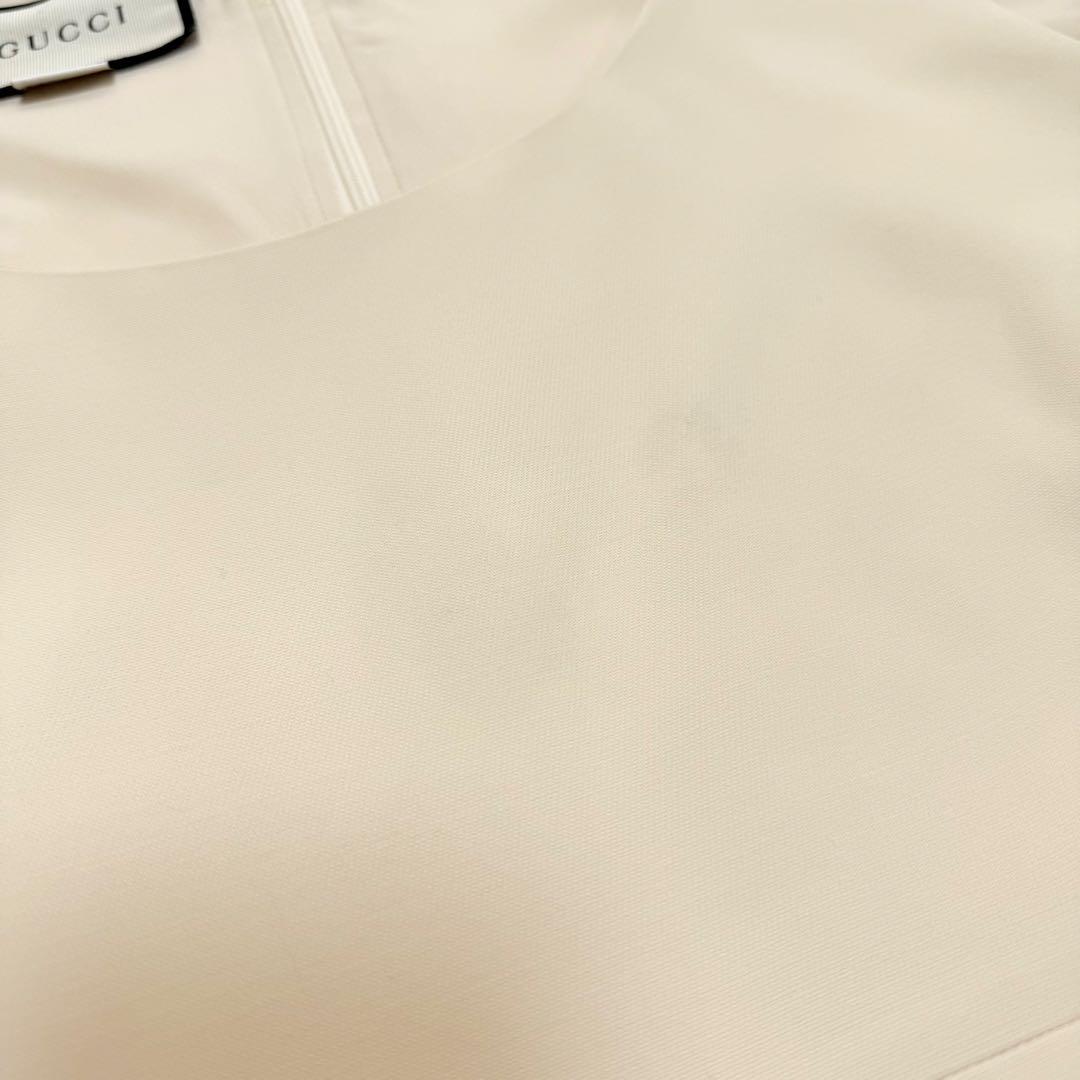 希少✨GUCCI✨シルク混ノースリーブワンピース（L）GGボタン　アイボリー