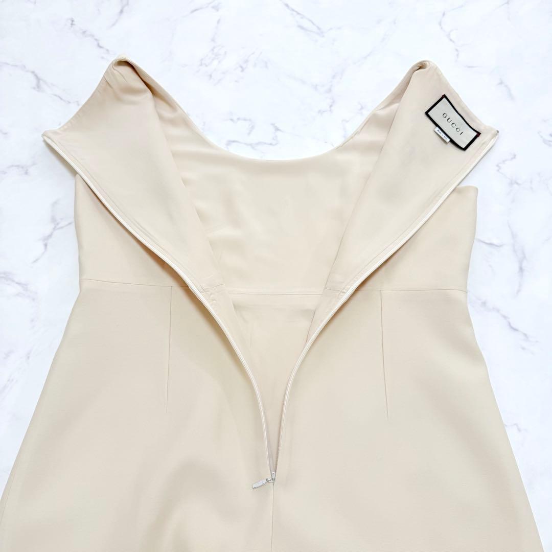 希少✨GUCCI✨シルク混ノースリーブワンピース（L）GGボタン　アイボリー