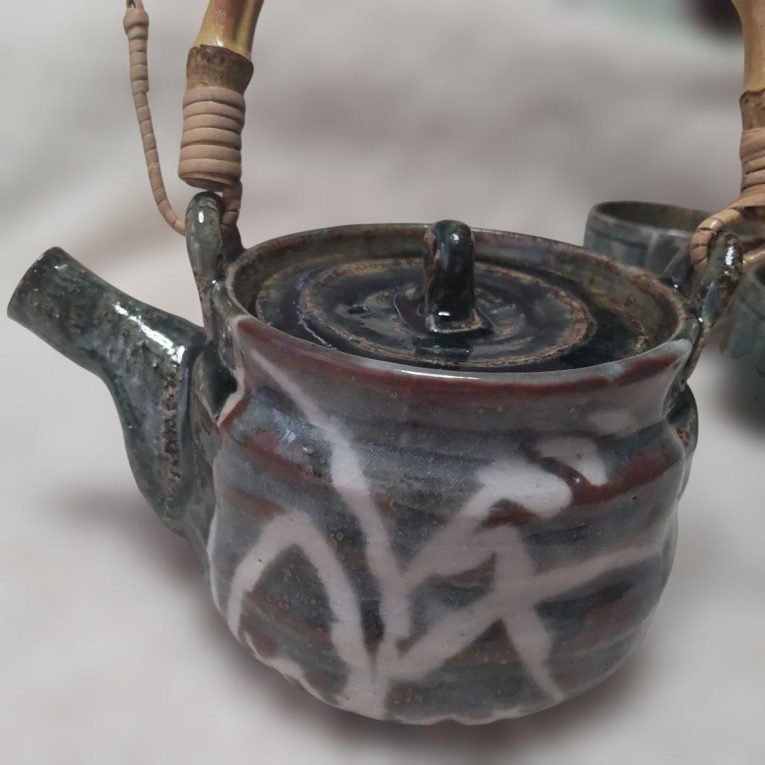 織部焼 万典窯 織部茶器揃 急須 湯飲５客 新品未使用