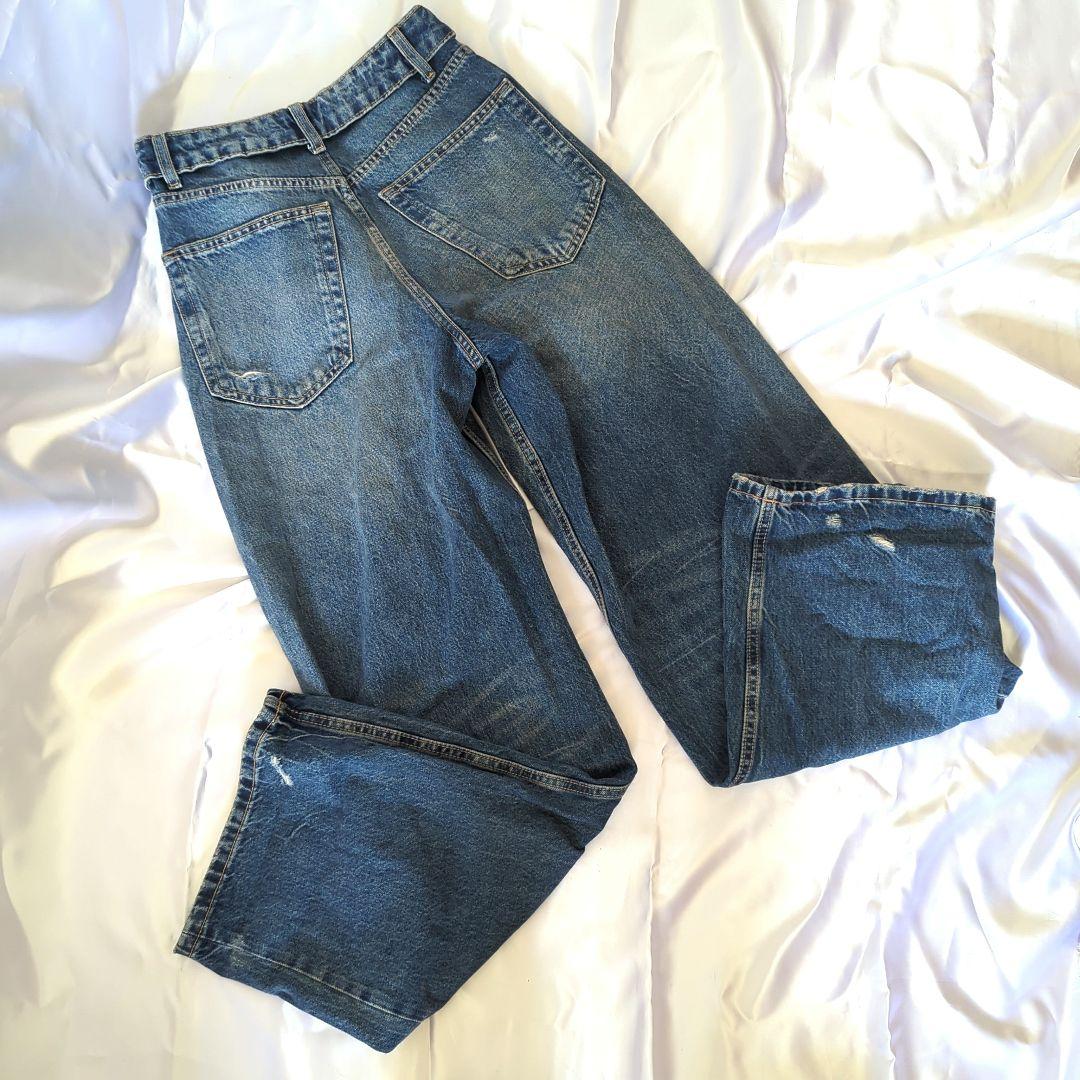 ザラ ZARA TRF折り返しウエストミッドライズデニムパンツ ダメージ XS