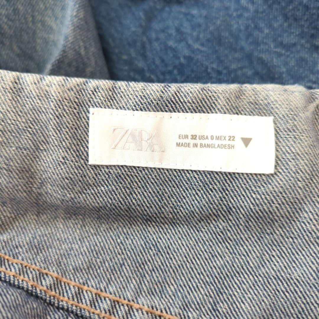 ザラ ZARA TRF折り返しウエストミッドライズデニムパンツ ダメージ XS