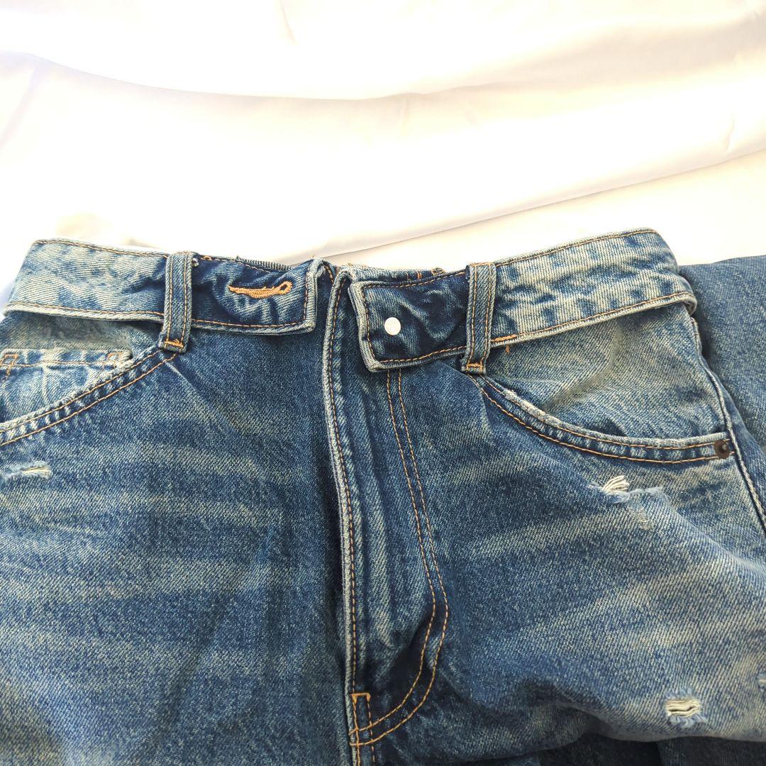 ザラ ZARA TRF折り返しウエストミッドライズデニムパンツ ダメージ XS