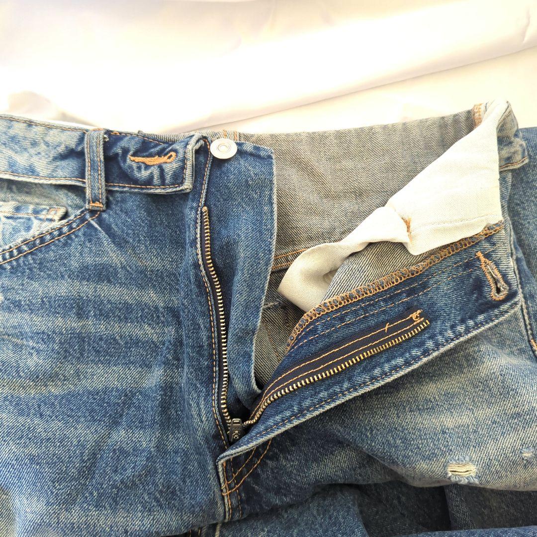 ザラ ZARA TRF折り返しウエストミッドライズデニムパンツ ダメージ XS