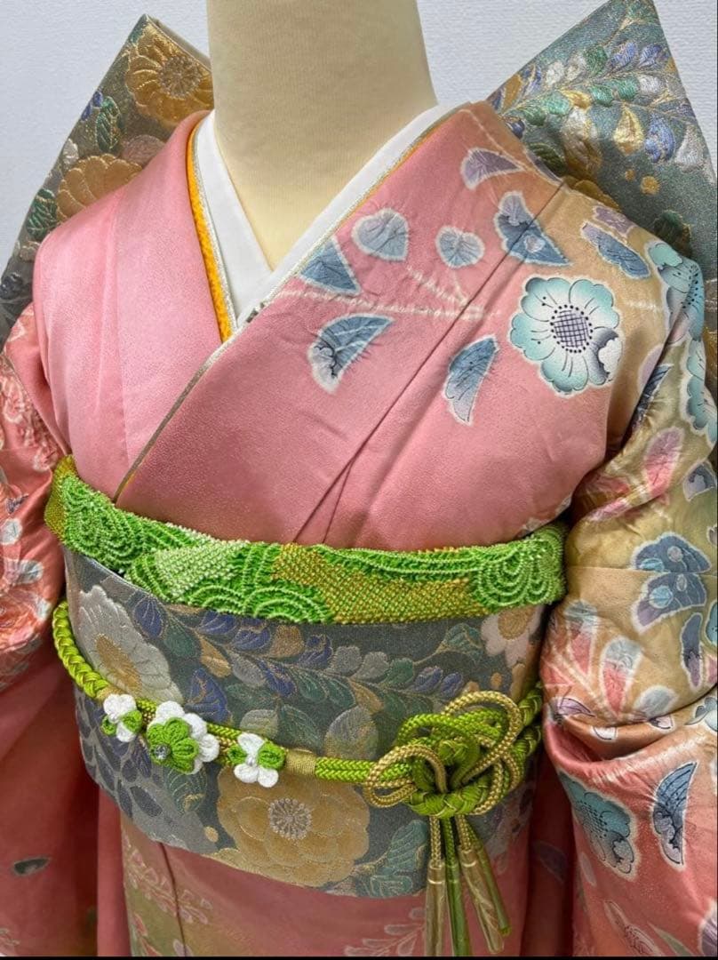 振り袖　フルセット　長襦袢付　辻ヶ花　銀通し　落款　ピンク　暈し　成人式　859