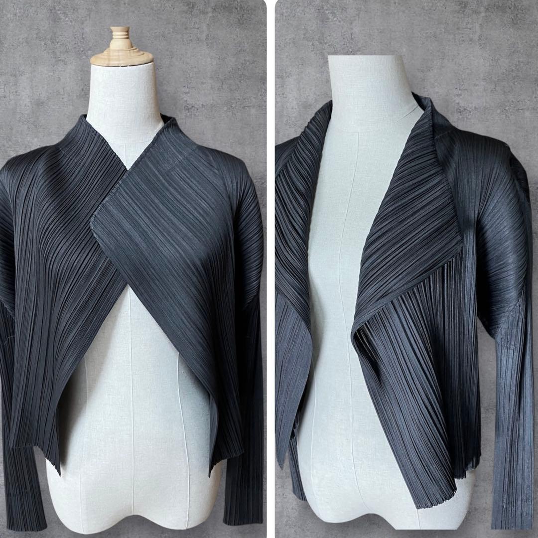 PLEATS PLEASE✨プリーツカーディガン　ボレロ　長袖　濃グレー3 美品