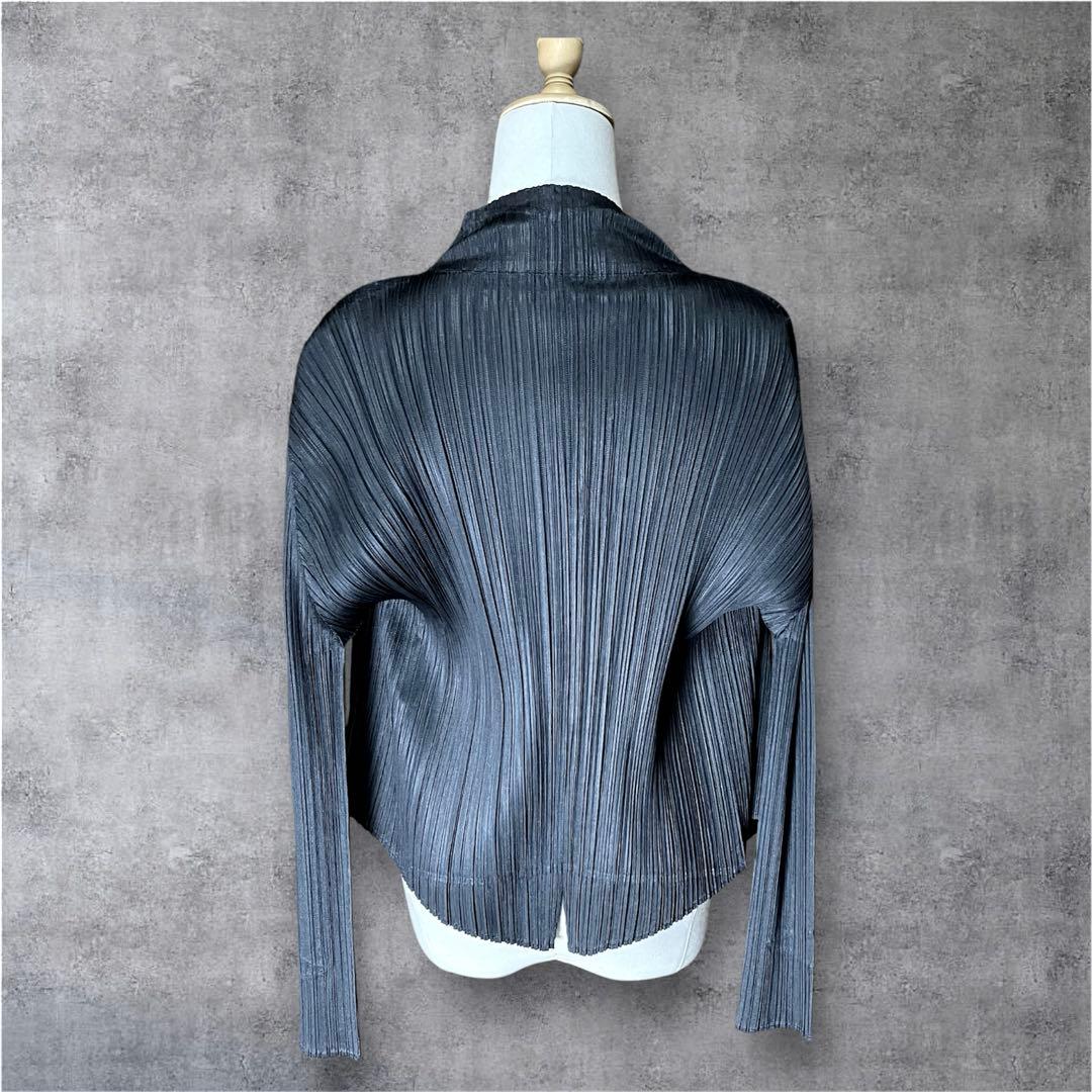 PLEATS PLEASE✨プリーツカーディガン　ボレロ　長袖　濃グレー3 美品