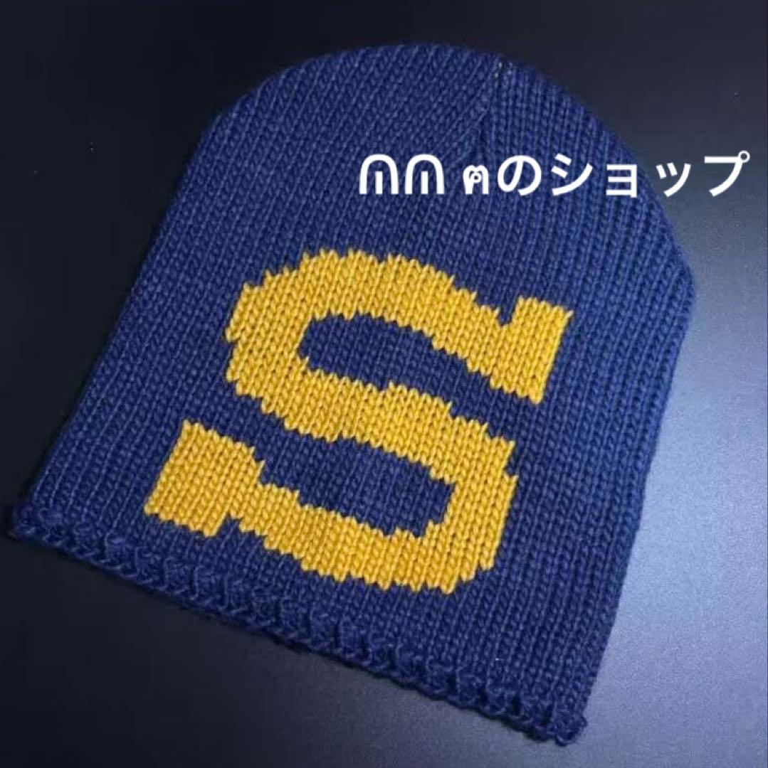 STUSSY ニット帽 ネイビー/イェロー