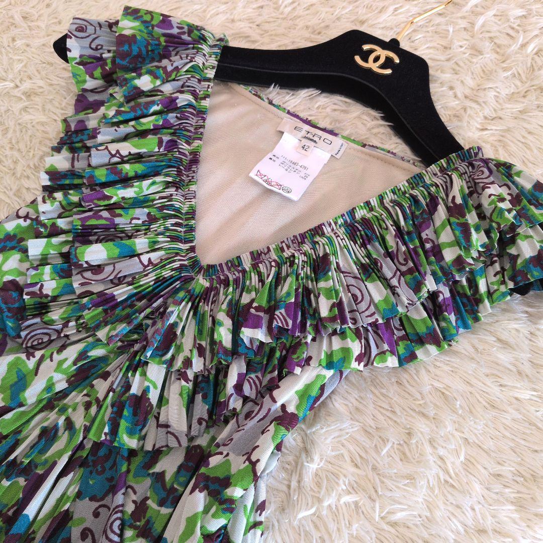 イタリア製★ETRO　ノースリーブワンピース　花柄　フリル　ひざ丈　42
