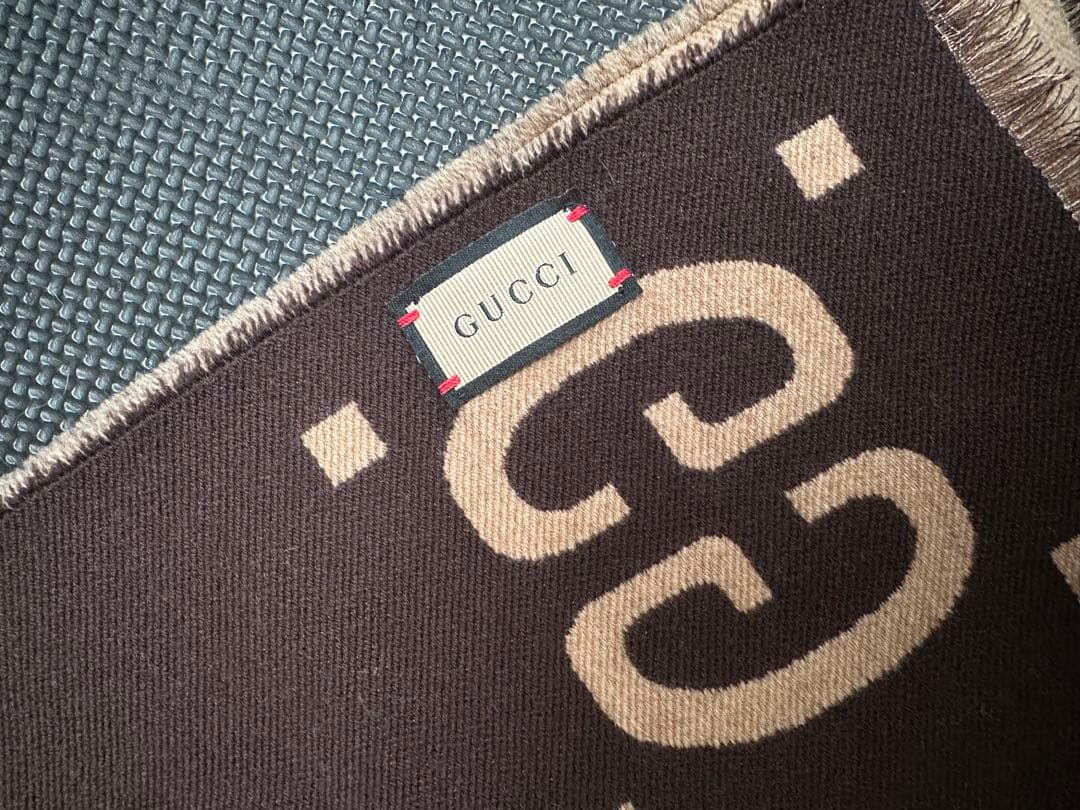 GUCCI グッチ マフラー リバーシブル GG柄 ベージュ×ブラウン