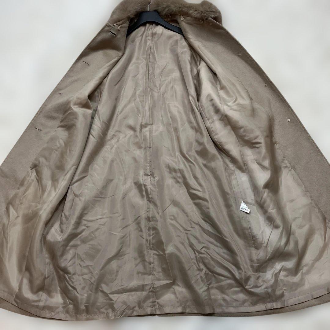 美品カシミヤ100%ロングコートブルーフォックスファー付き2way ベージュL
