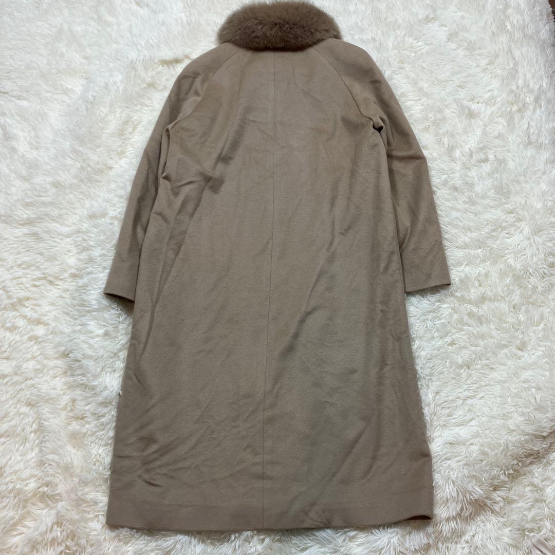 美品カシミヤ100%ロングコートブルーフォックスファー付き2way ベージュL