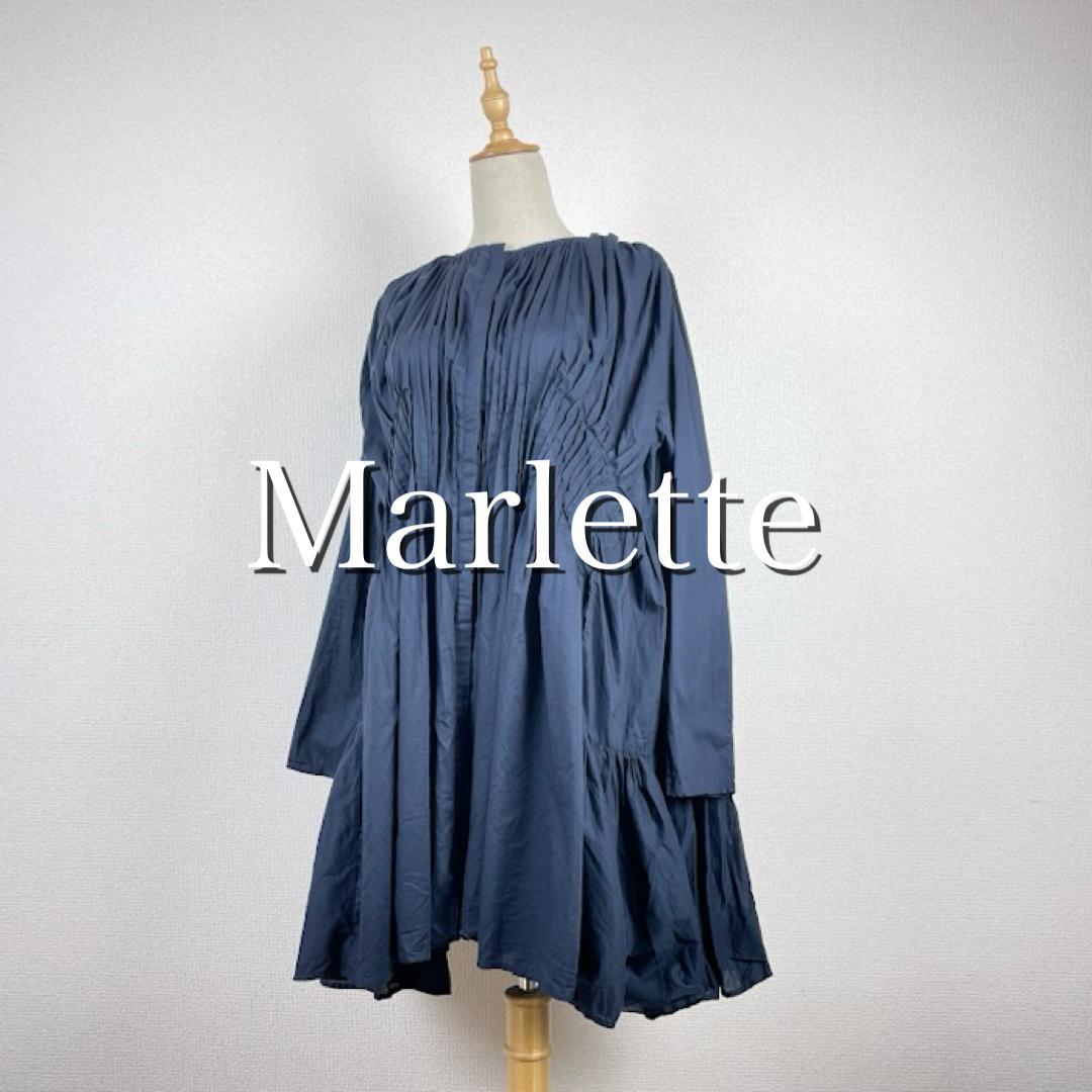 MARTEL PLEATED merlette ギャザー ワンピース ネイビー