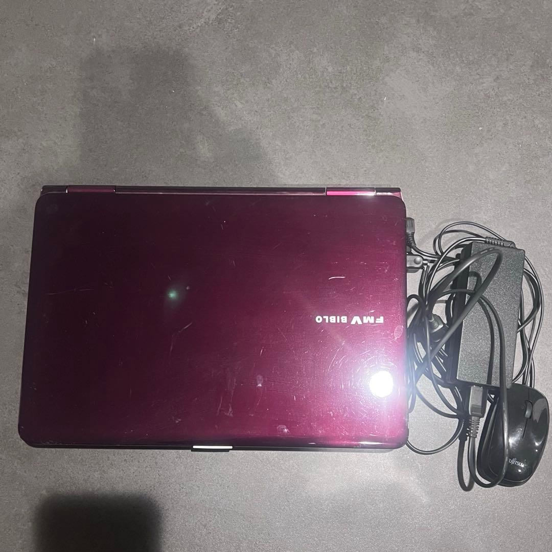 富士通 ノートPC ワインレッドACアダプター付き