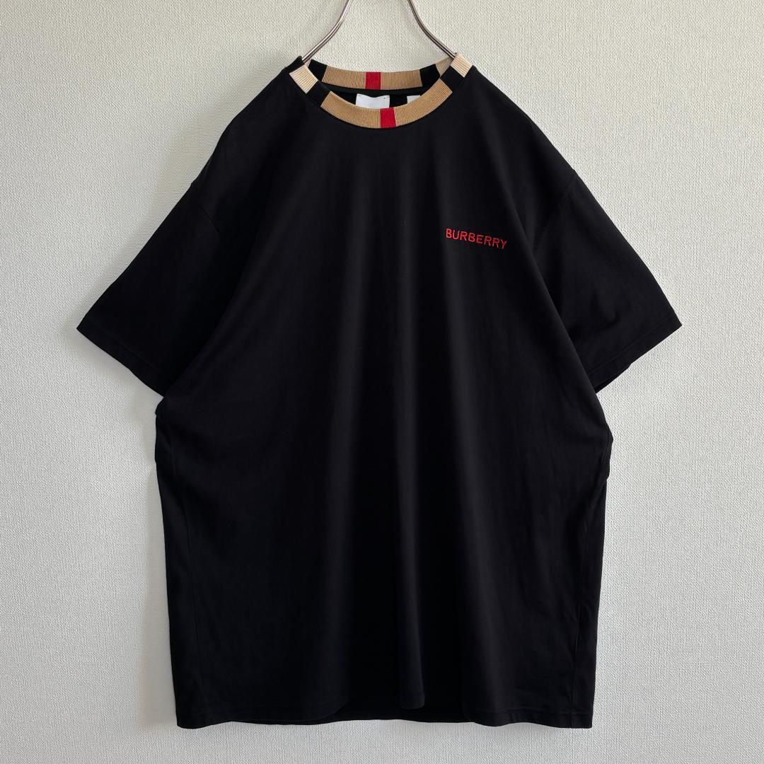 [p]【超人気・美品】バーバリー/Tシャツ/ノバチェック/刺繍ロゴ/黒