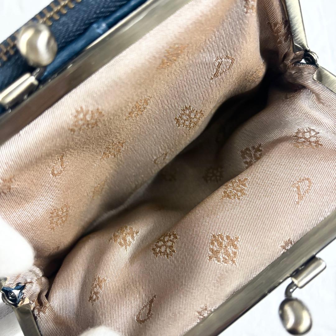 【極美品】ダコタ　アーブル　がま口　レザー　二つ折り財布　ネイビー