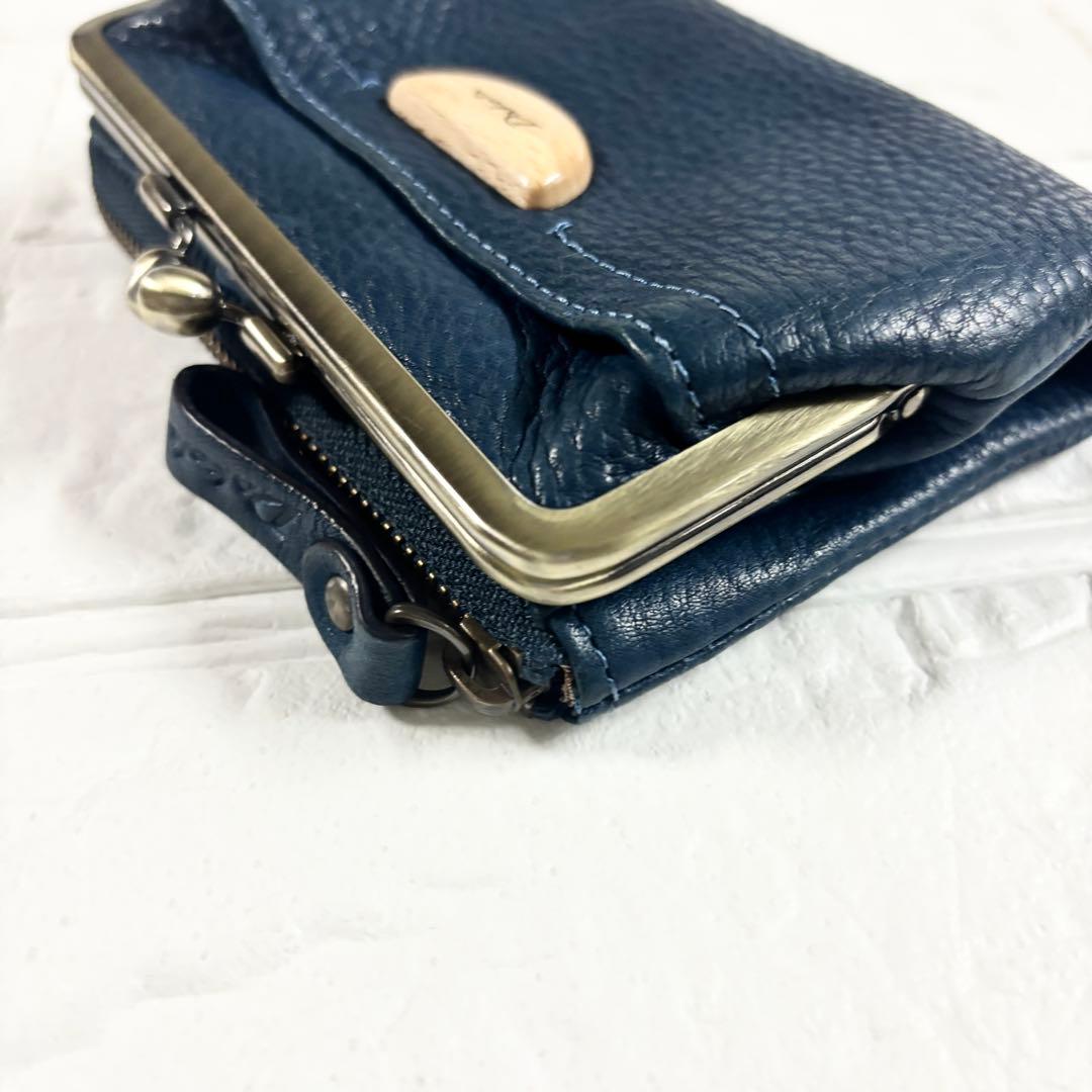 【極美品】ダコタ　アーブル　がま口　レザー　二つ折り財布　ネイビー