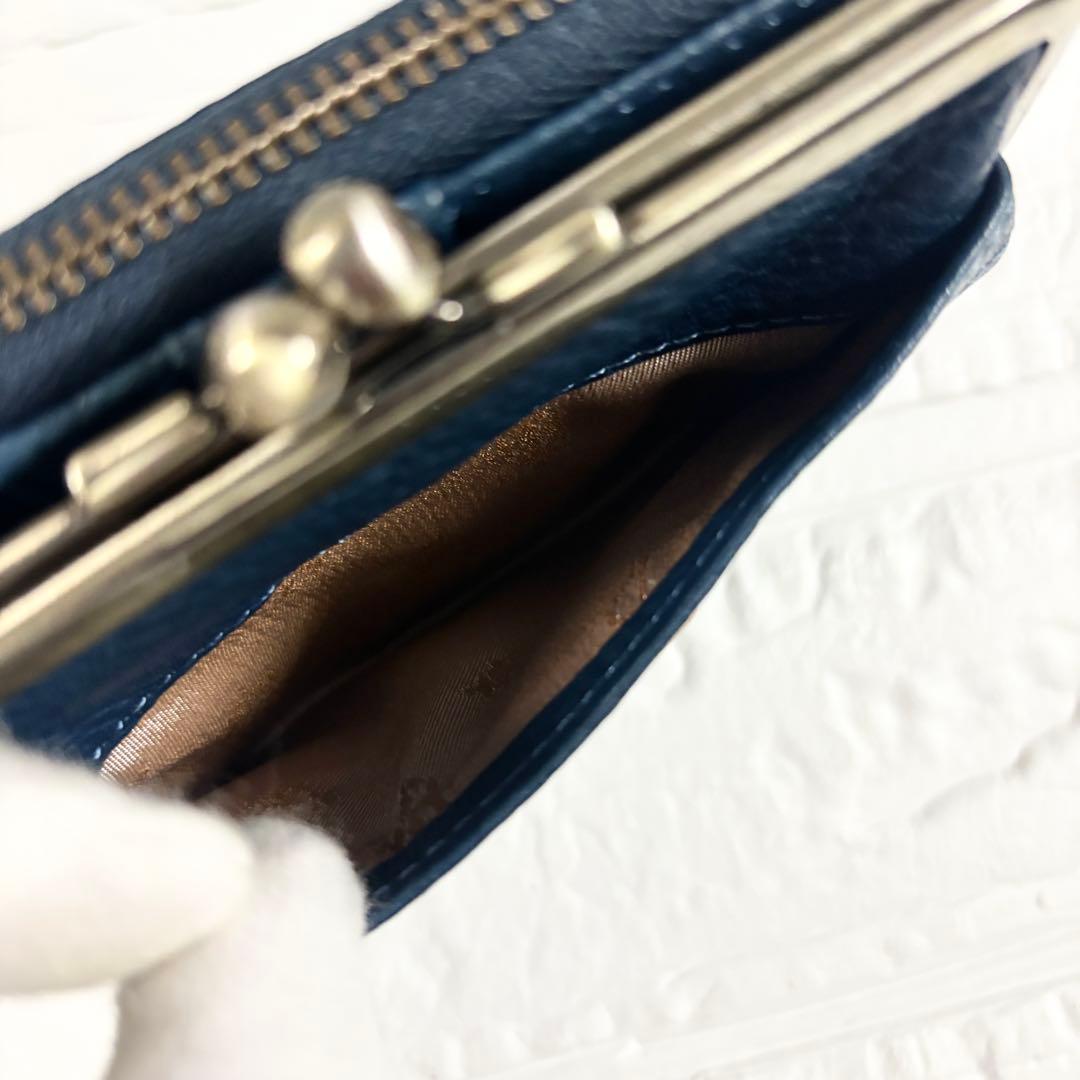 【極美品】ダコタ　アーブル　がま口　レザー　二つ折り財布　ネイビー