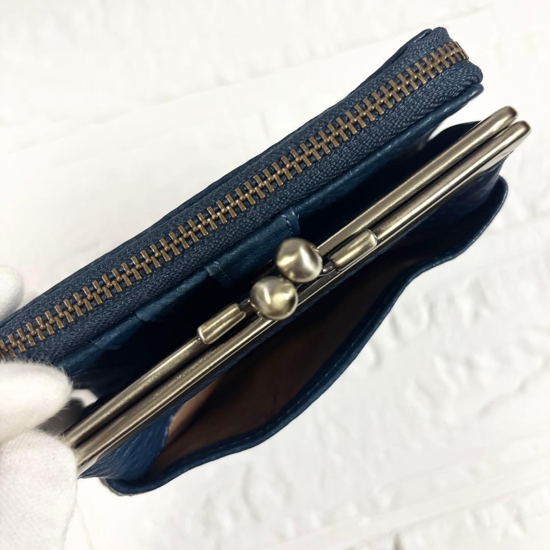 【極美品】ダコタ　アーブル　がま口　レザー　二つ折り財布　ネイビー