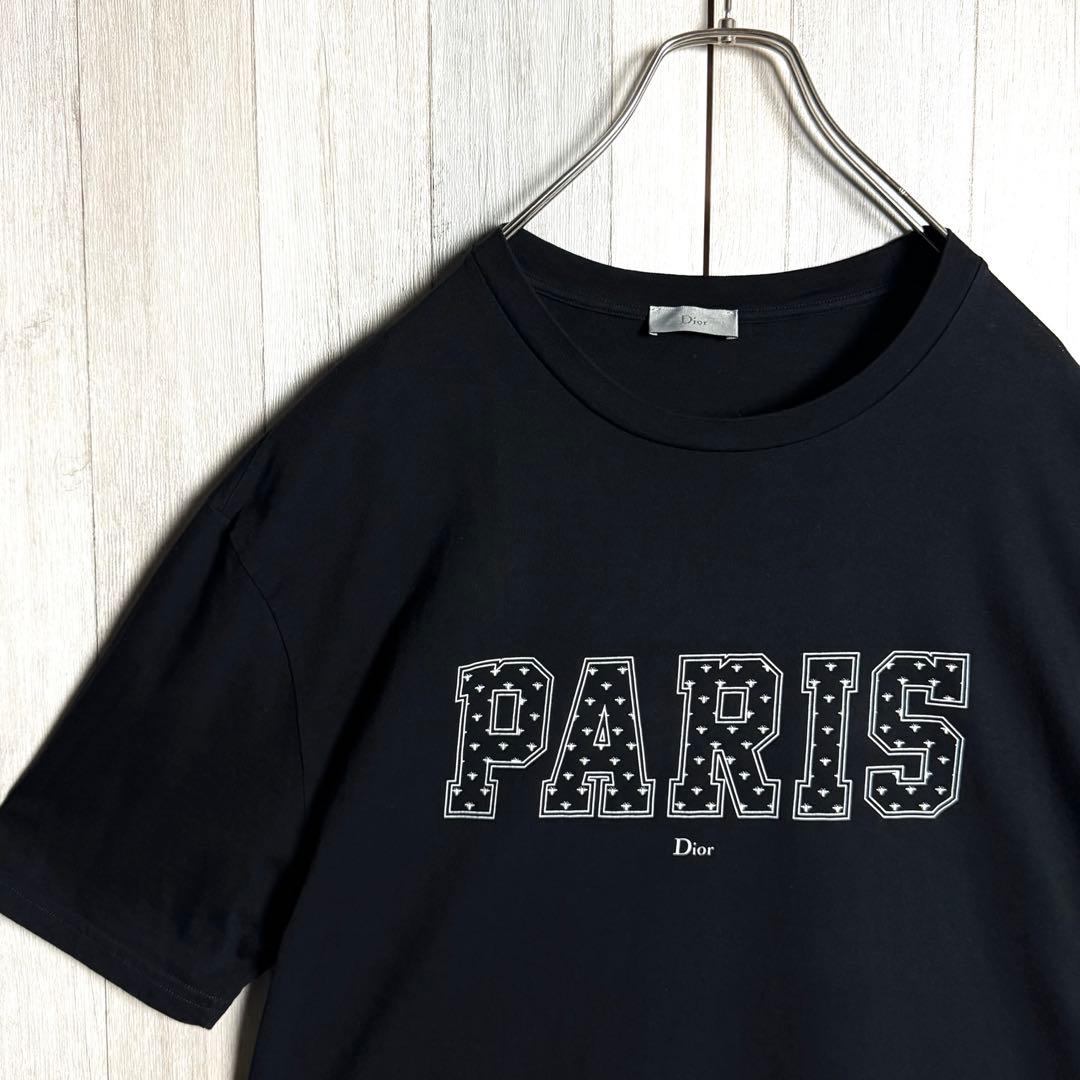 3733【希少・美品・XL】イタリア製 ディオール 刺繍センターロゴ Tシャツ