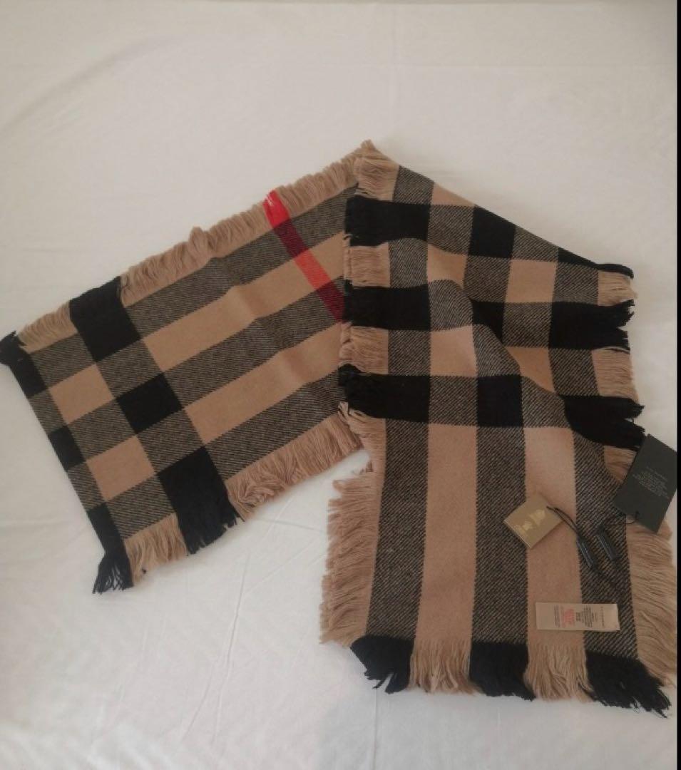 新品未使用BURBERRY バーバリー スカーフマフラー サイドフリンジ ウール