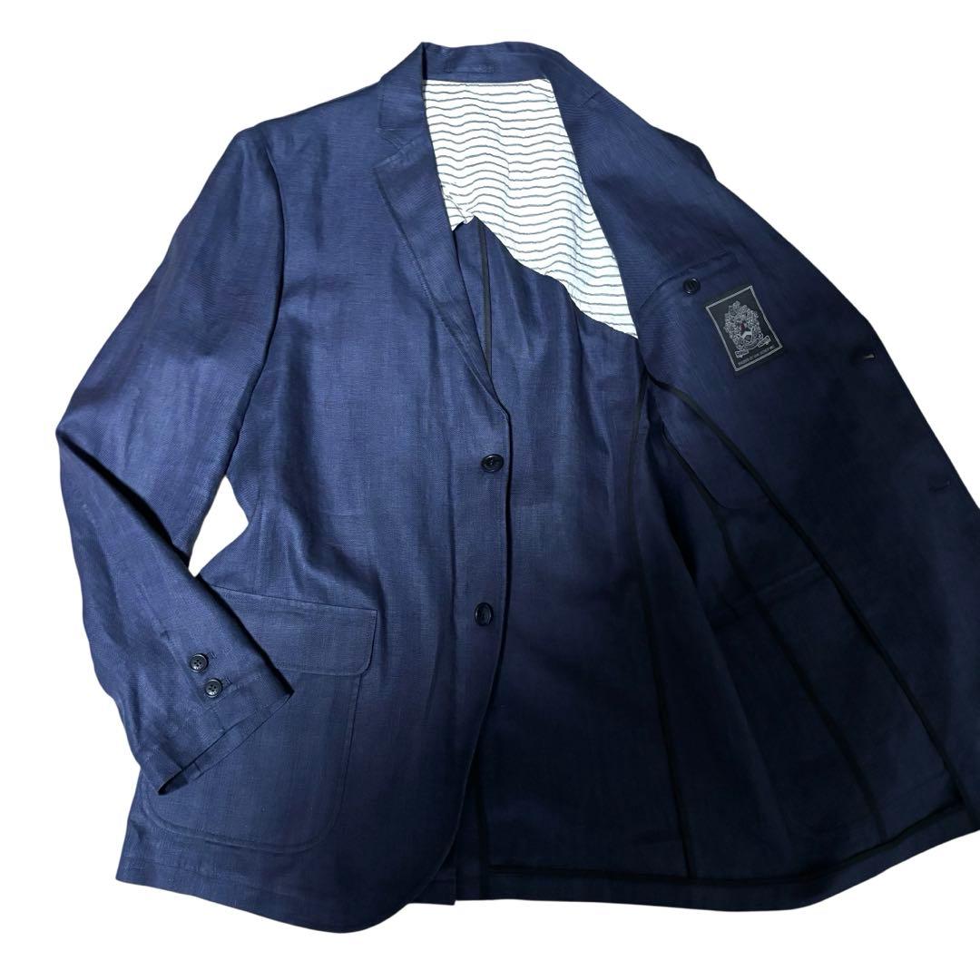 美品☆VAN Jacket テーラードジャケット　ネイビー　麻　XL