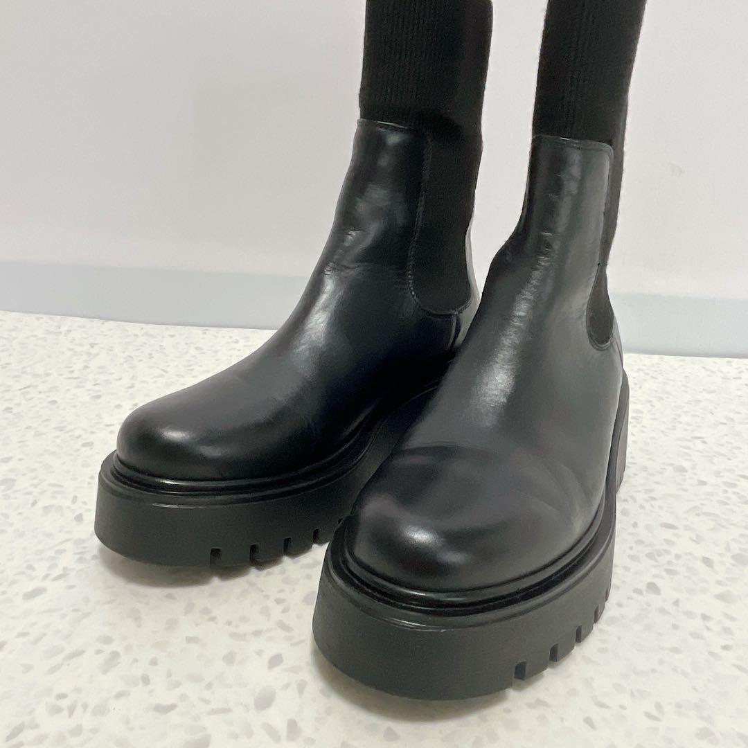 CORSO ROMA 9 モールドソールリブニットショートブーツ　ブラック