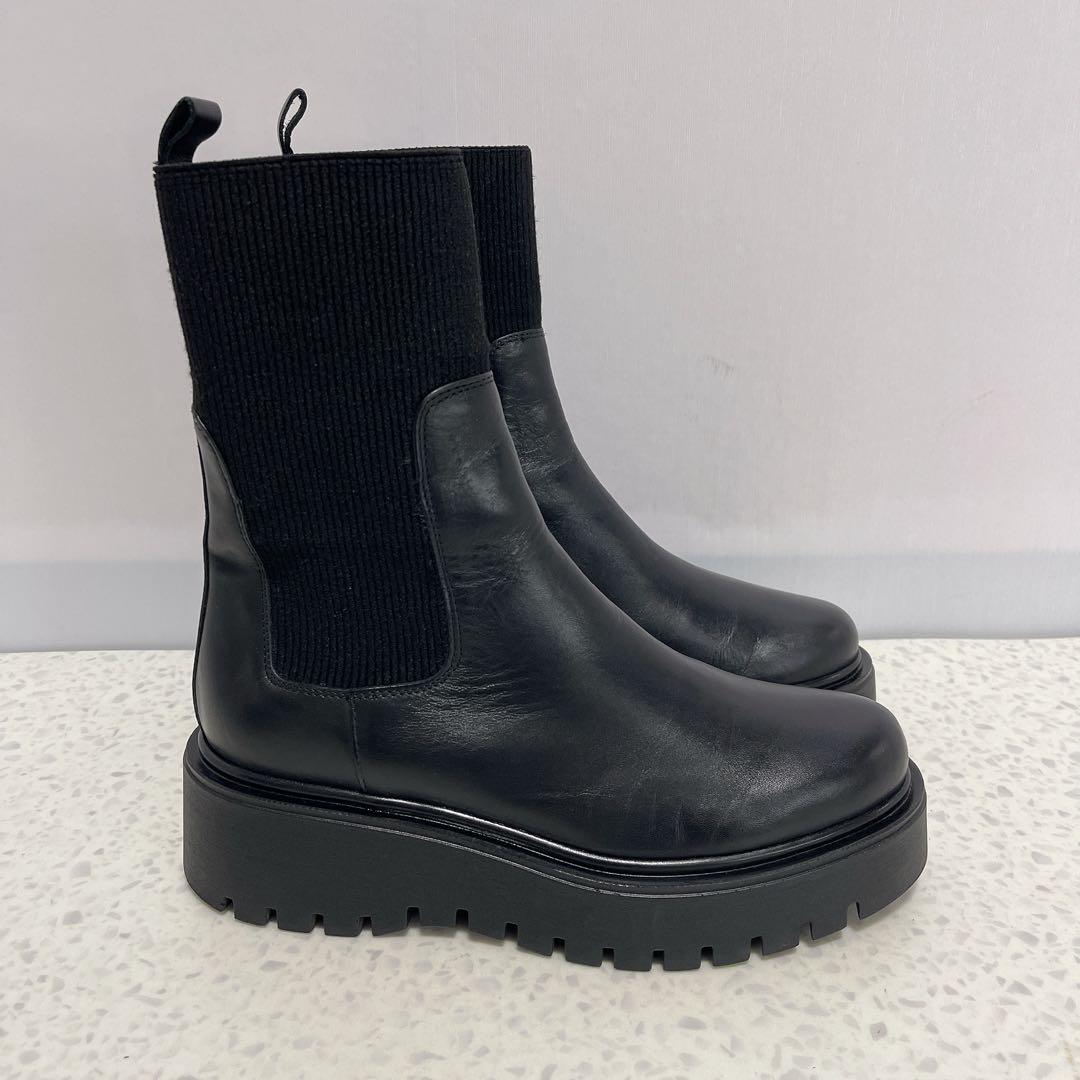 CORSO ROMA 9 モールドソールリブニットショートブーツ　ブラック