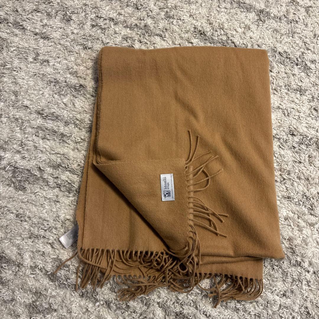 美品Johnstons of Elgin カシミヤ100 大判ストール　キャメル