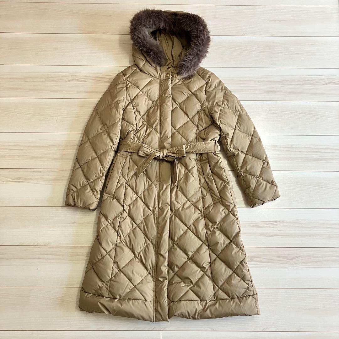 【美品】ダーマコレクション ダウンコート Aライン ウエストベルト ベージュ