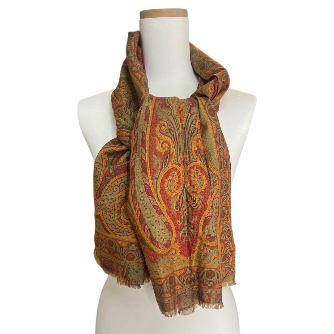 【未使用】ETRO ストール ショール 大判 ペイズリー ウール シルク
