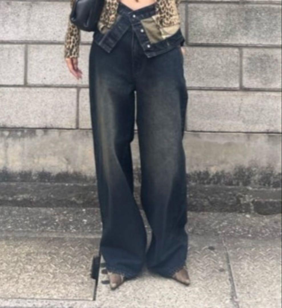 SLY レイヤード ストレート デニムパンツ