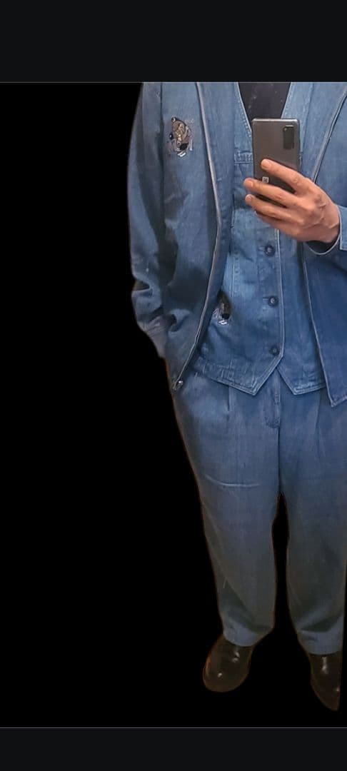 90s MCM デニムセットアップ　インディゴ　トラウザーズ