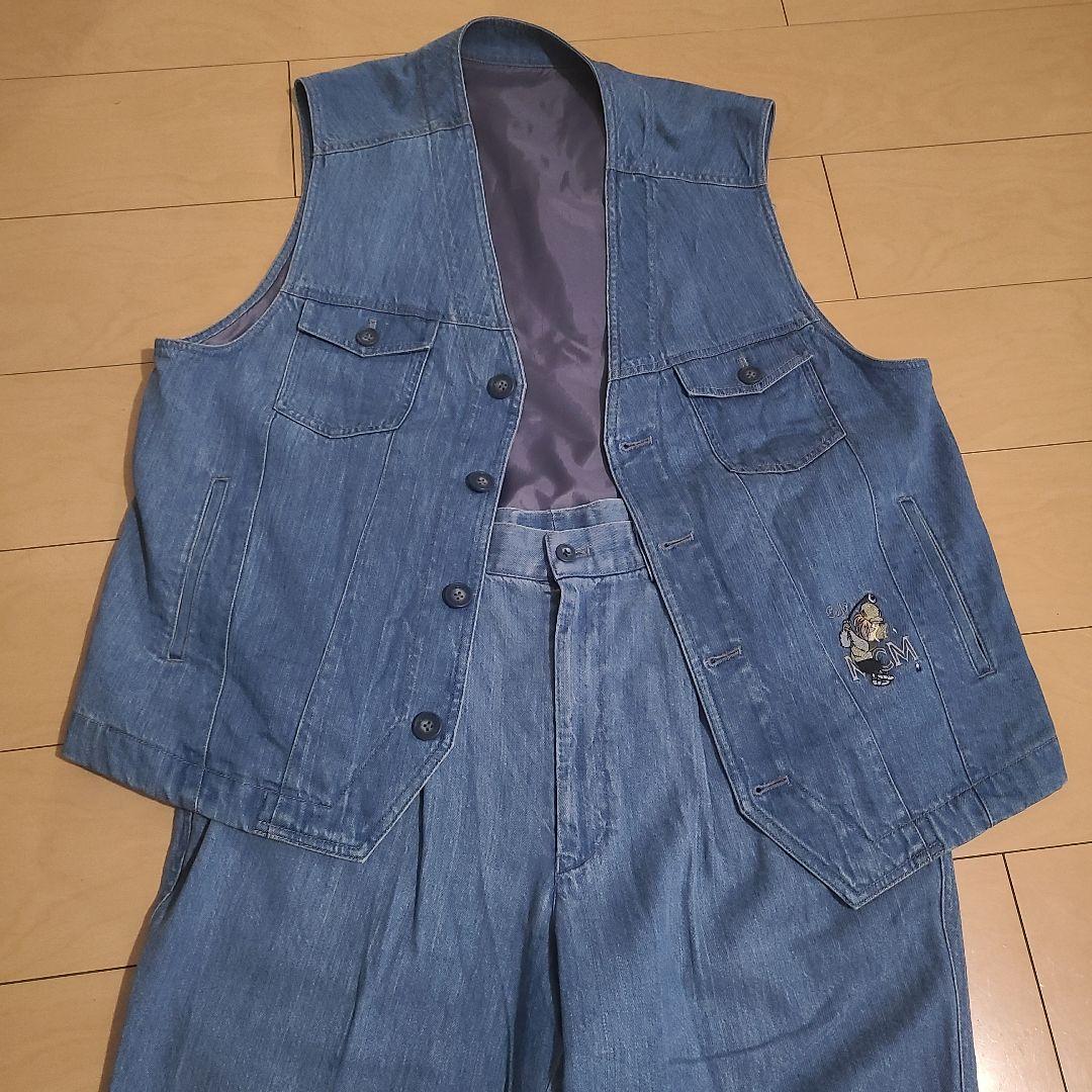 90s MCM デニムセットアップ　インディゴ　トラウザーズ