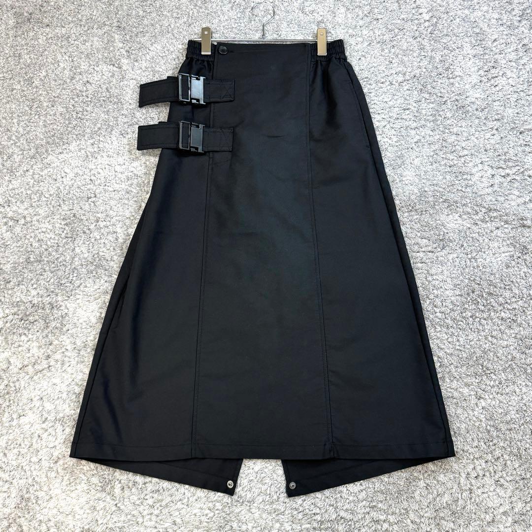 ズッカ【M】黒 ロングスカート バックスリット 微ストレッチ バックゴム 綿混み