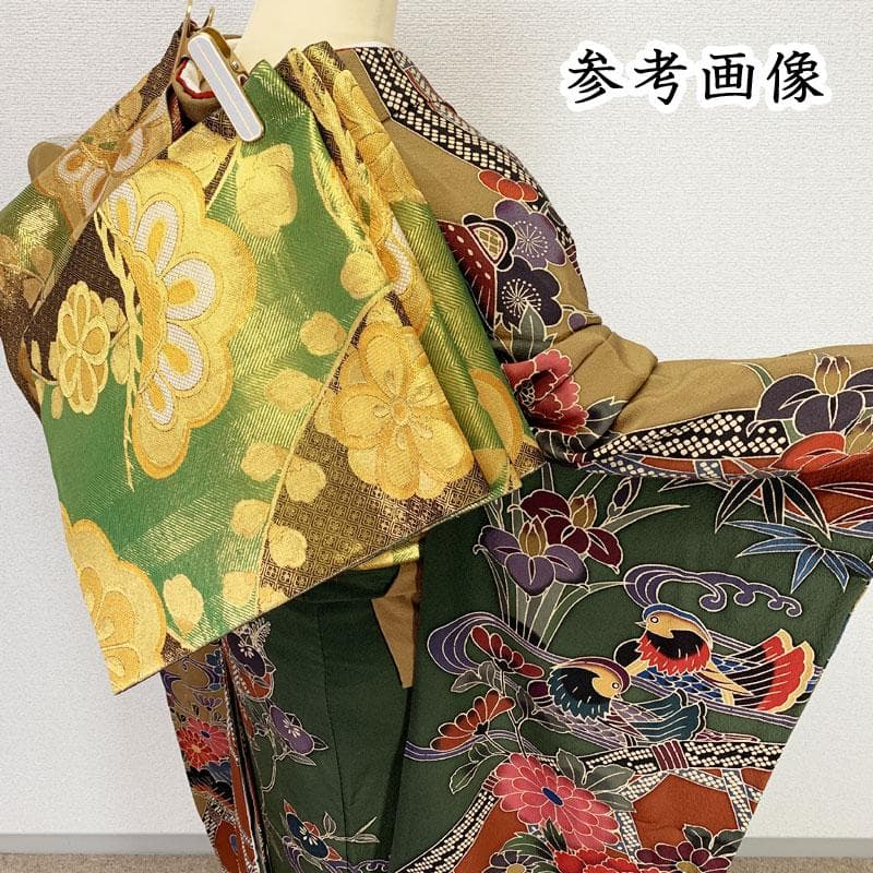 512z38☆紅型振袖 古典柄 ちりめん 牡丹 菊 菖蒲☆美品 成人式 結婚式