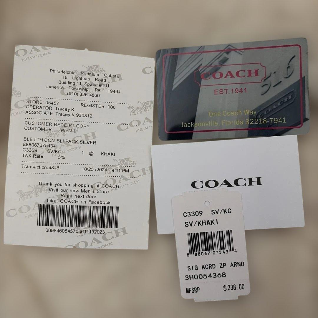 COACH C3309 Cチャーム 二つ折り財布 SV/KHAKIブラウン
