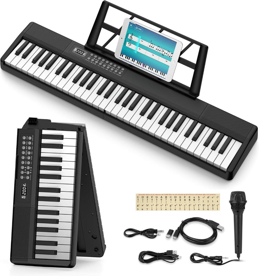 電子ピアノ 折りたたみ 電子キーボード 61鍵盤 キーボード MIDI機能 パソ