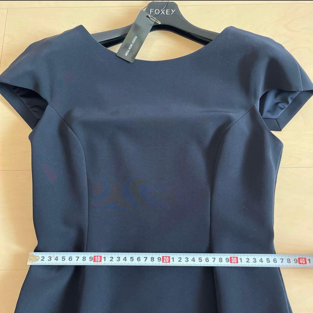 【極美品】FOXEYNEWYORK バックリボンワンピース濃紺ネイビー40お受験