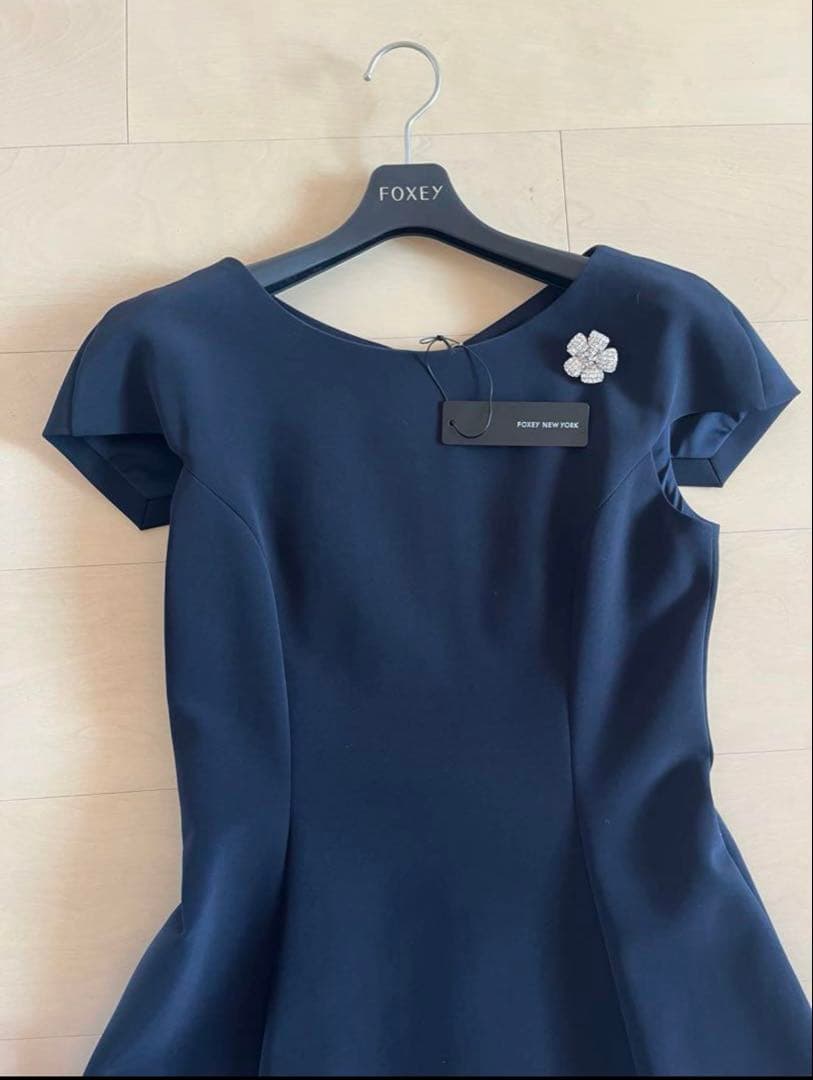 【極美品】FOXEYNEWYORK バックリボンワンピース濃紺ネイビー40お受験