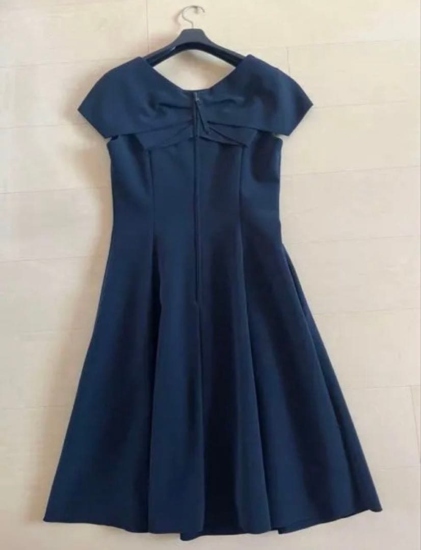 【極美品】FOXEYNEWYORK バックリボンワンピース濃紺ネイビー40お受験