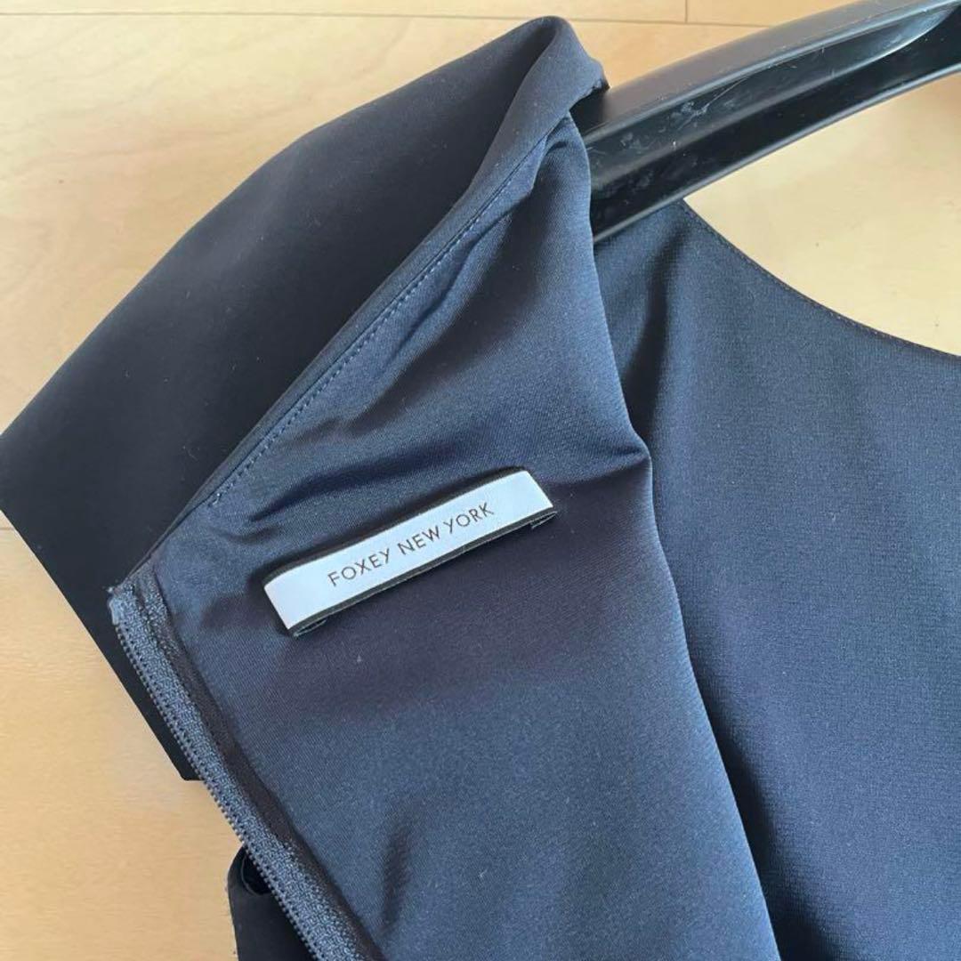 【極美品】FOXEYNEWYORK バックリボンワンピース濃紺ネイビー40お受験