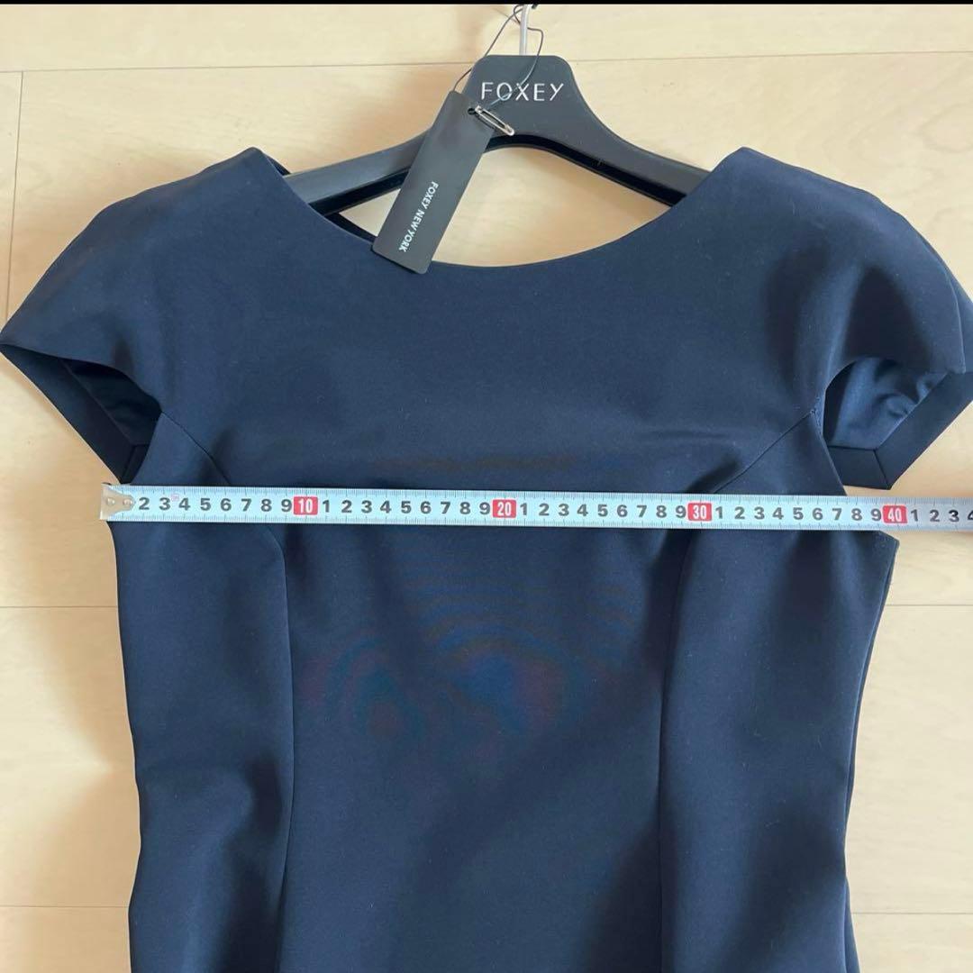 【極美品】FOXEYNEWYORK バックリボンワンピース濃紺ネイビー40お受験