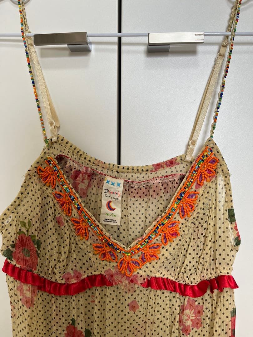 【未使用】Free People 花柄 ドット ビーズ キャミソール M