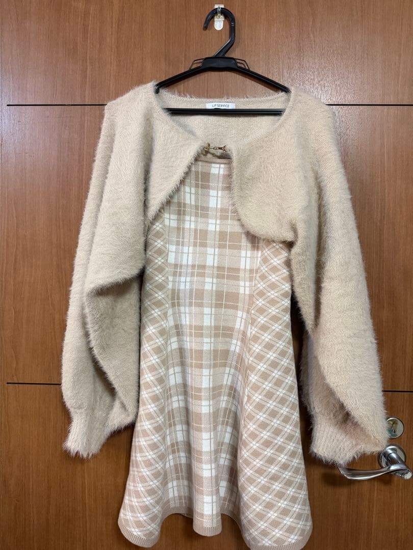 LIP SERVICE フェザーチェックアンサンブルワンピース ベージュ フレア