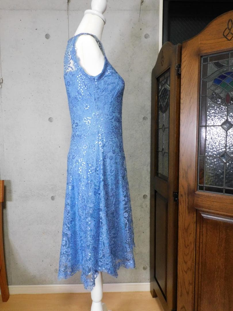 TadashiShojiタダシショージ 水色花柄レース　スパンコールワンピース2