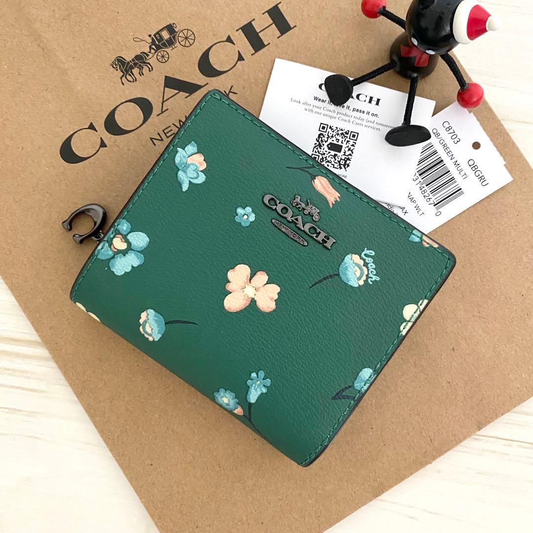 ★ 限定品 新品 COACH コーチ 折り財布 花柄 グリーン 二つ折り財布
