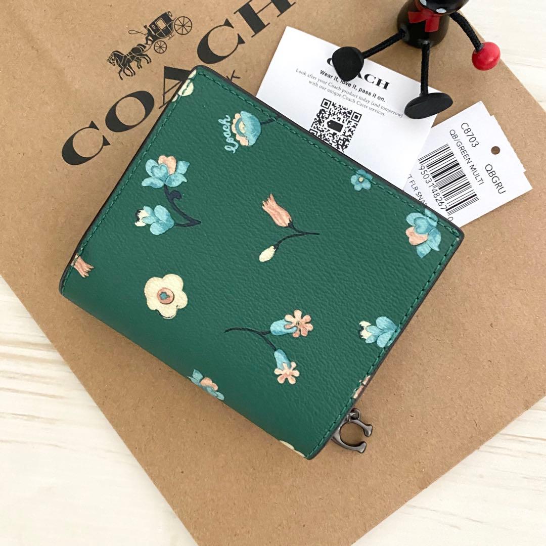 ★ 限定品 新品 COACH コーチ 折り財布 花柄 グリーン 二つ折り財布